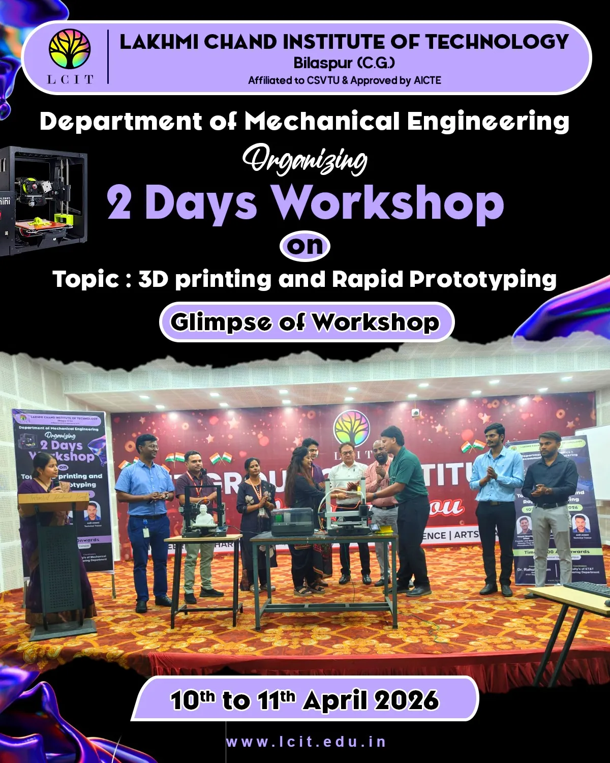 2 Days Workshop On 3d Printing and Rapid Prototyping 2026